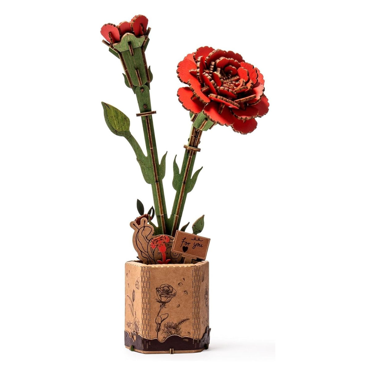 Rowood Wooden Bloom Craft - Miniatura Armable Flor Red Carnation (Clavel Rojo)