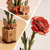 Rowood Wooden Bloom Craft - Miniatura Armable Flor Red Carnation (Clavel Rojo)