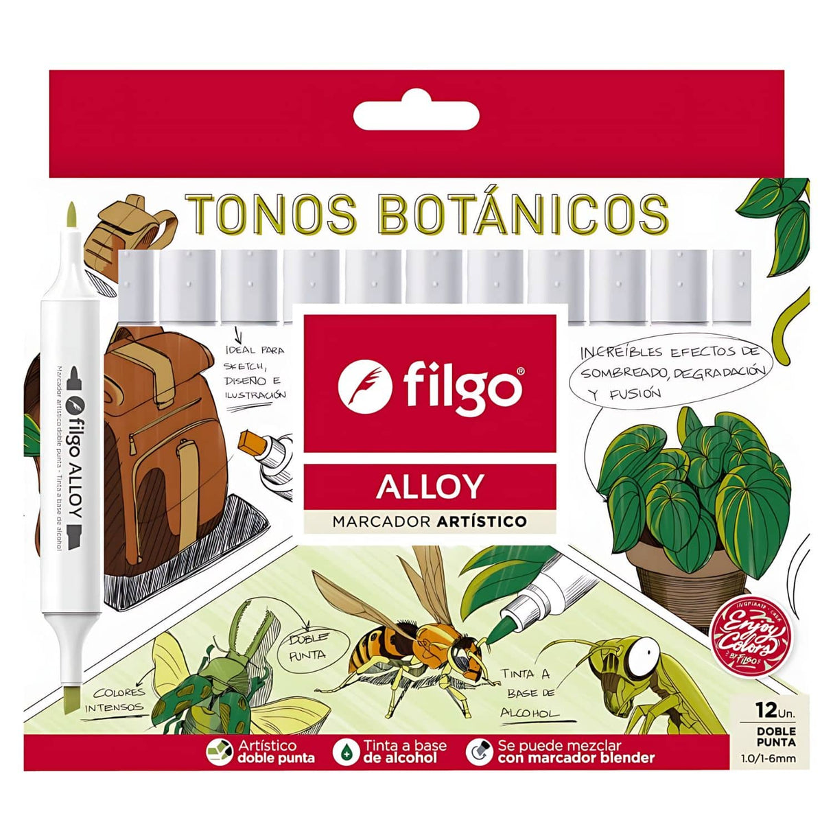 Filgo Alloy - Set 12 Marcadores al Alcohol Tonos Botánicos