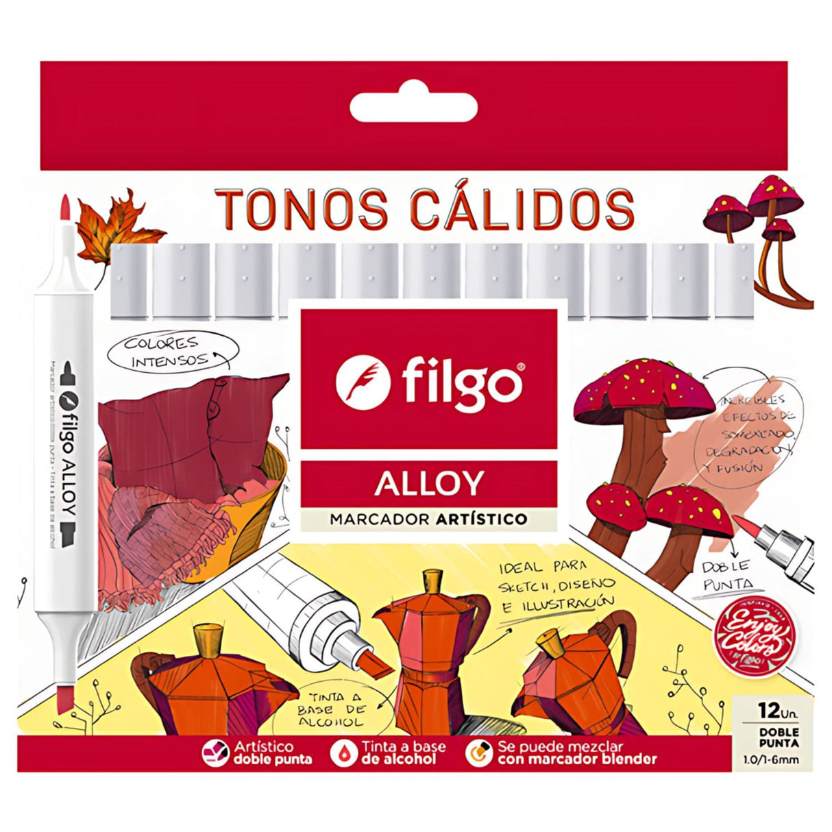 Filgo Alloy - Set 12 Marcadores al Alcohol Tonos Cálidos