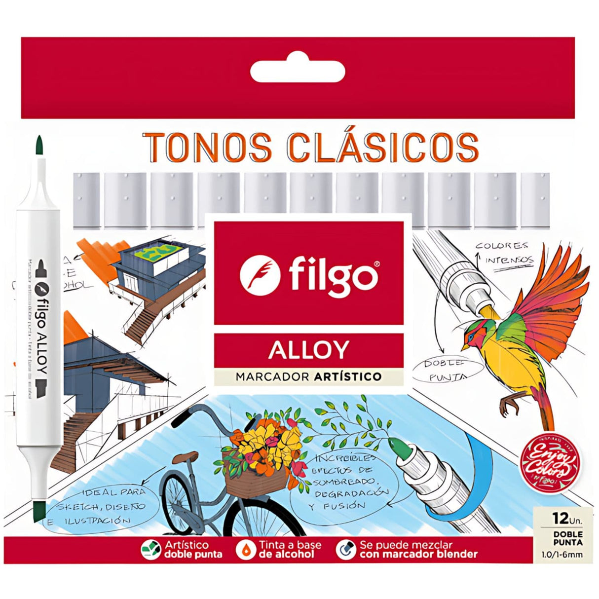 Filgo Alloy - Set 12 Marcadores al Alcohol Tonos Clásicos