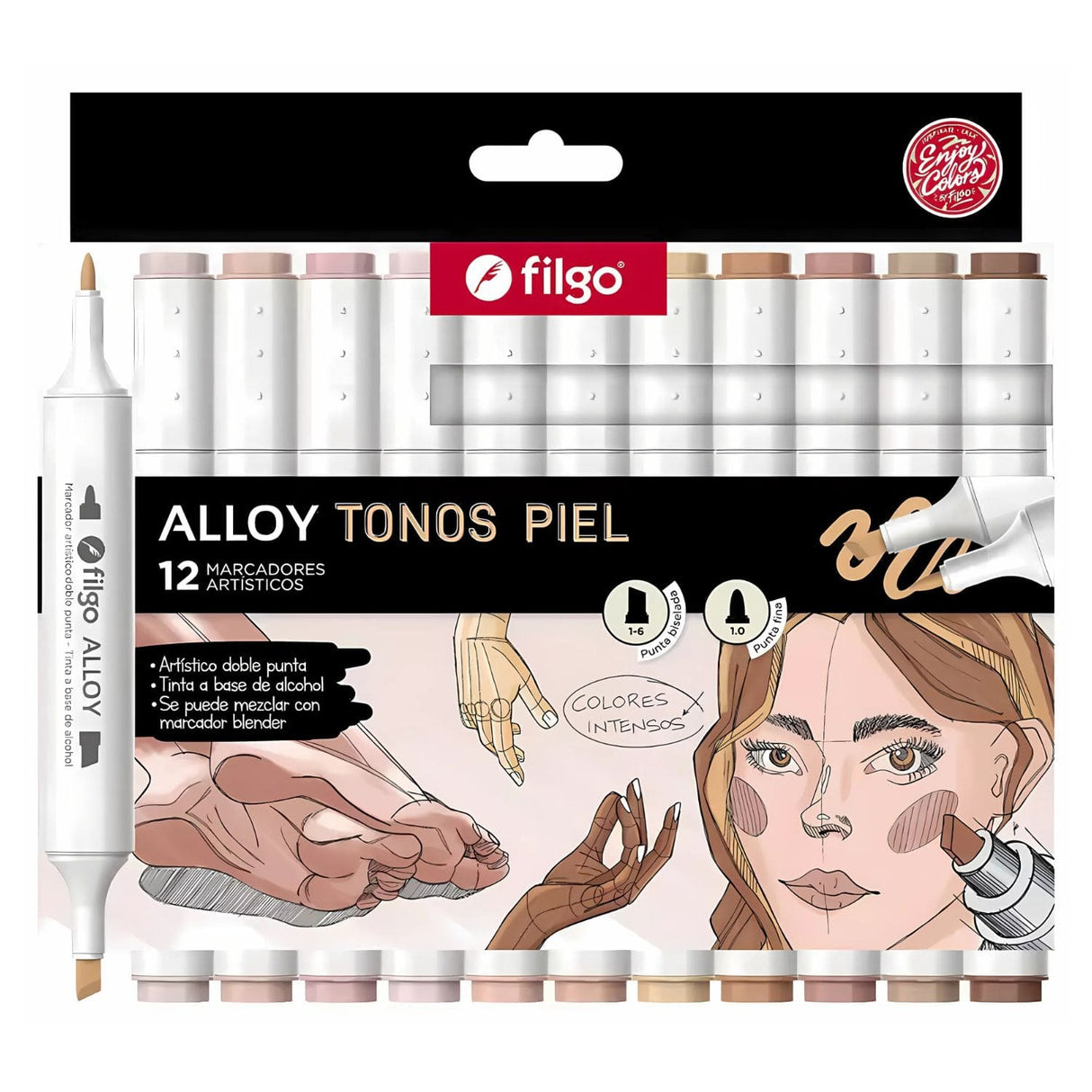 Filgo Alloy - Set 12 Marcadores al Alcohol Tonos Piel