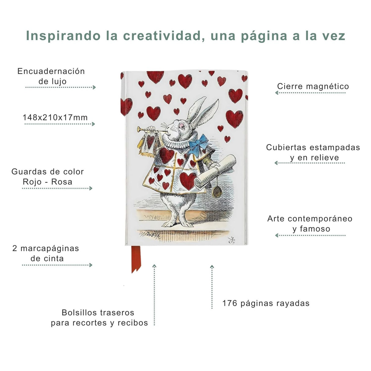 Flame Tree - Libreta Tapa Dura A5 Líneas Alice in Wonderland: White Rabbit