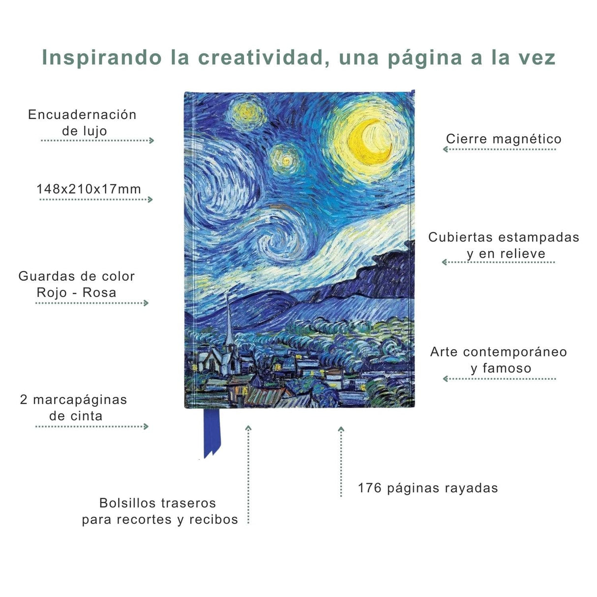 Flame Tree - Libreta Tapa Dura A5 Líneas Vincent van Gogh: Starry Night