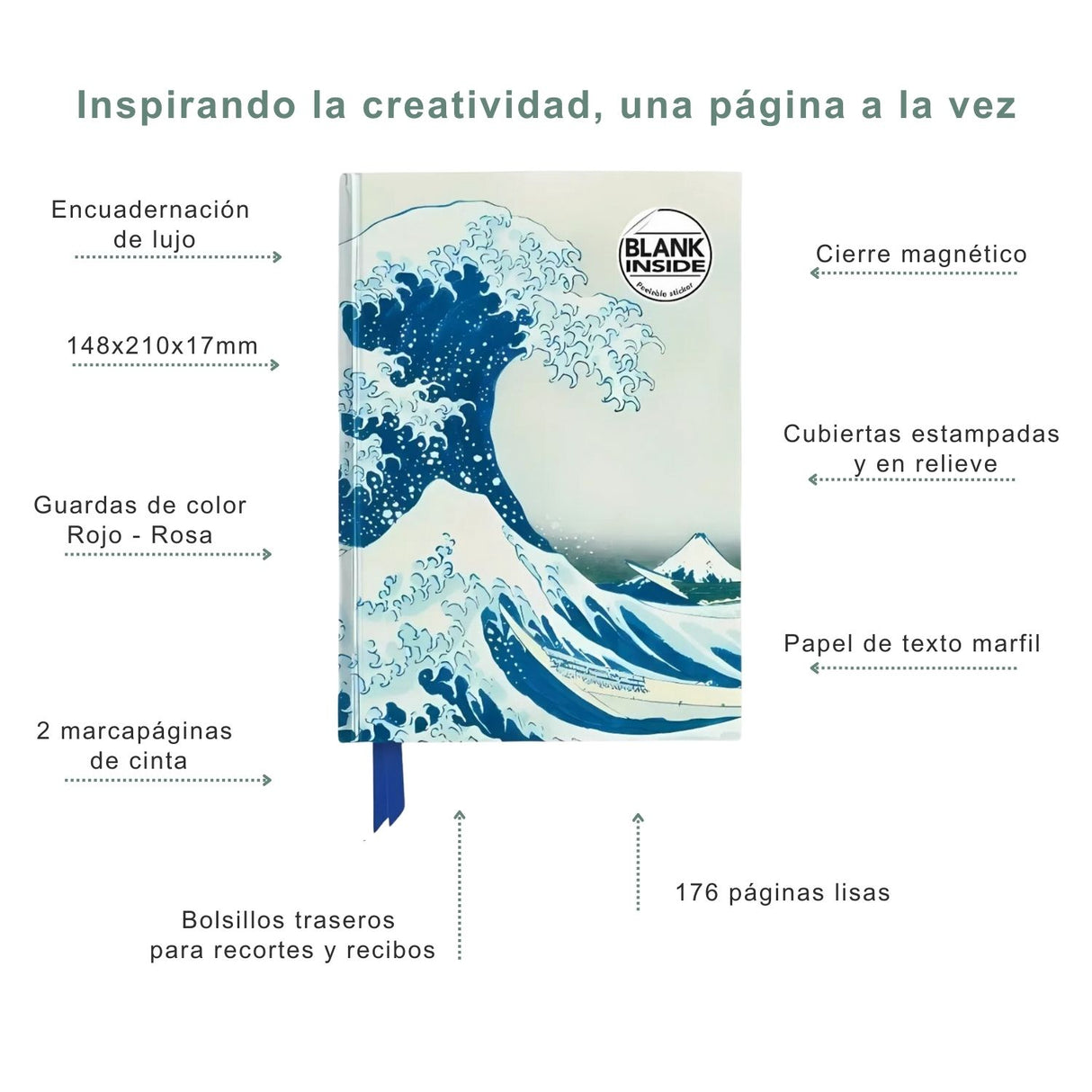 Flame Tree - Libreta Tapa Dura A5 Lisa Hokusai: The Great Wave