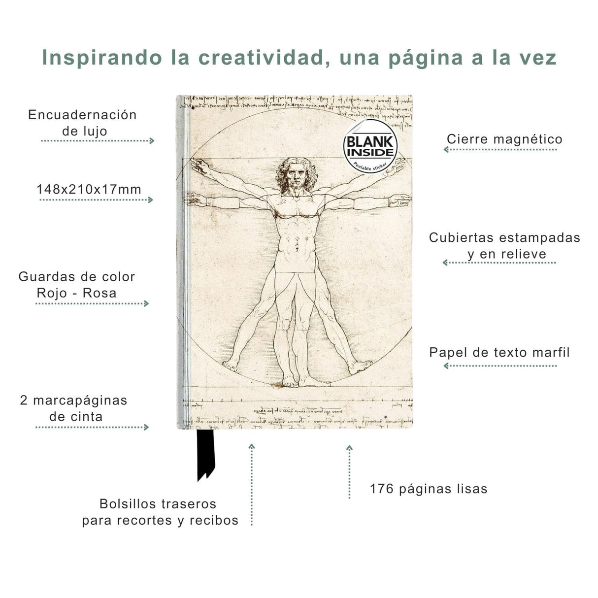 Flame Tree - Libreta Tapa Dura A5 Lisa Leonardo da Vinci: Vitruvian Man