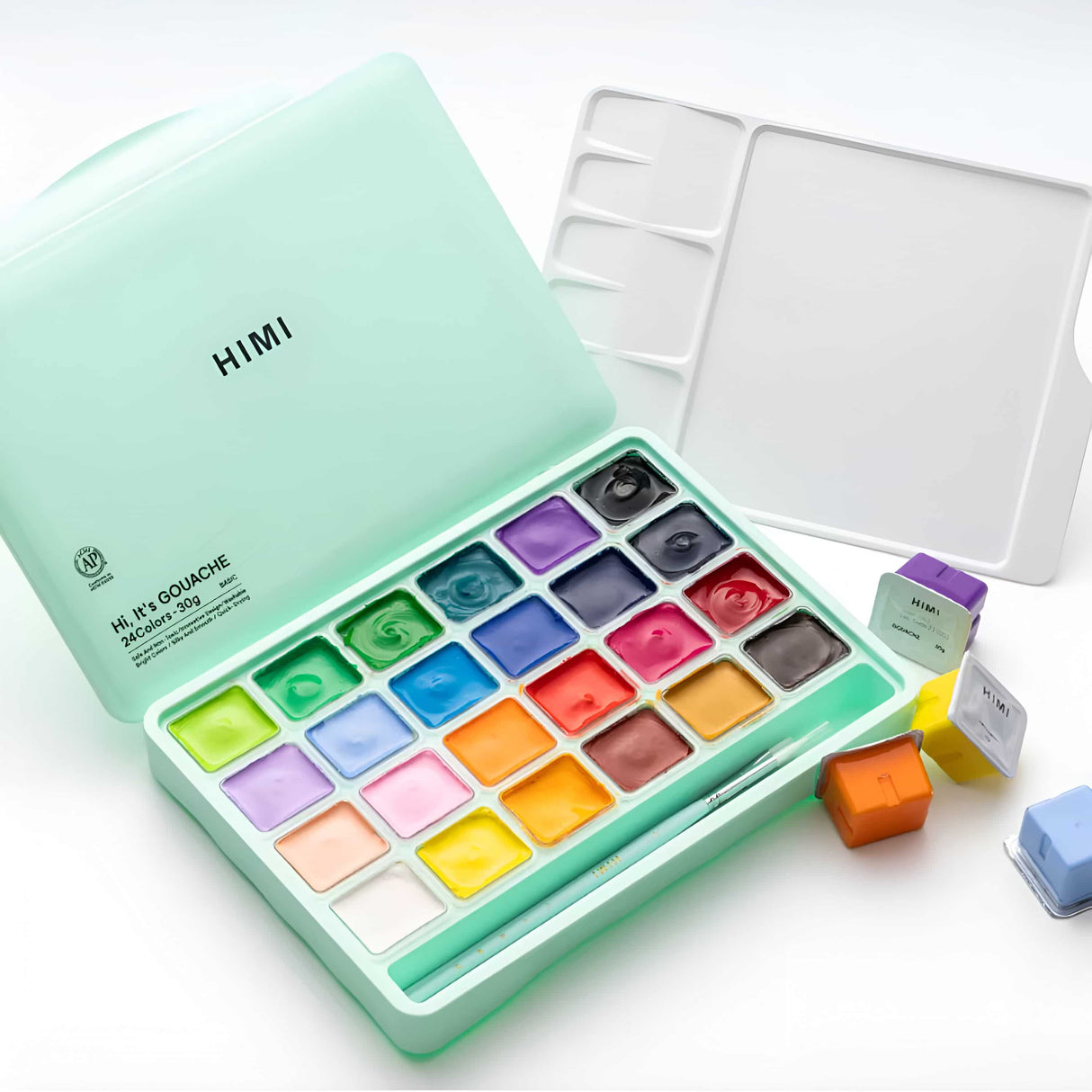 Himi - Set 24 Gouache Potes 30 g Estuche Verde y 3 Pinceles