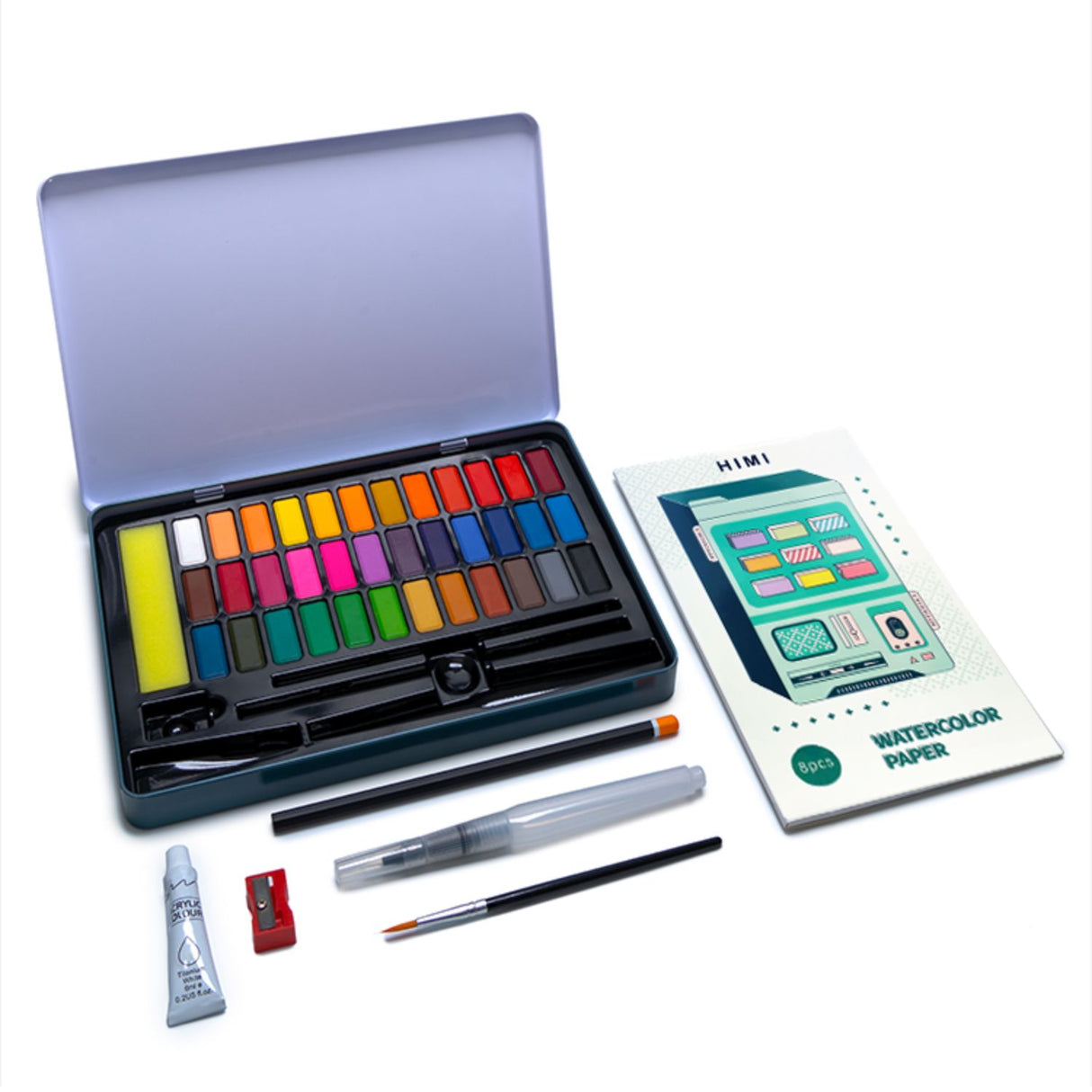 Miya - Kit Acuarelas 36 Colores Caja Metálica Azul