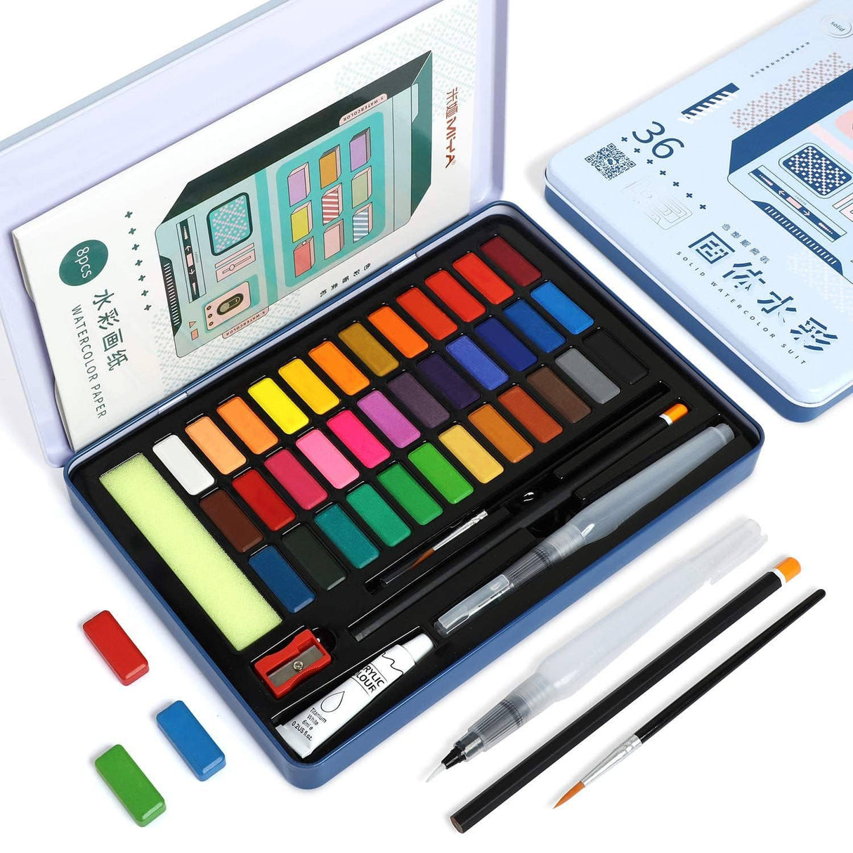 Miya - Kit Acuarelas 36 Colores Caja Metálica Azul