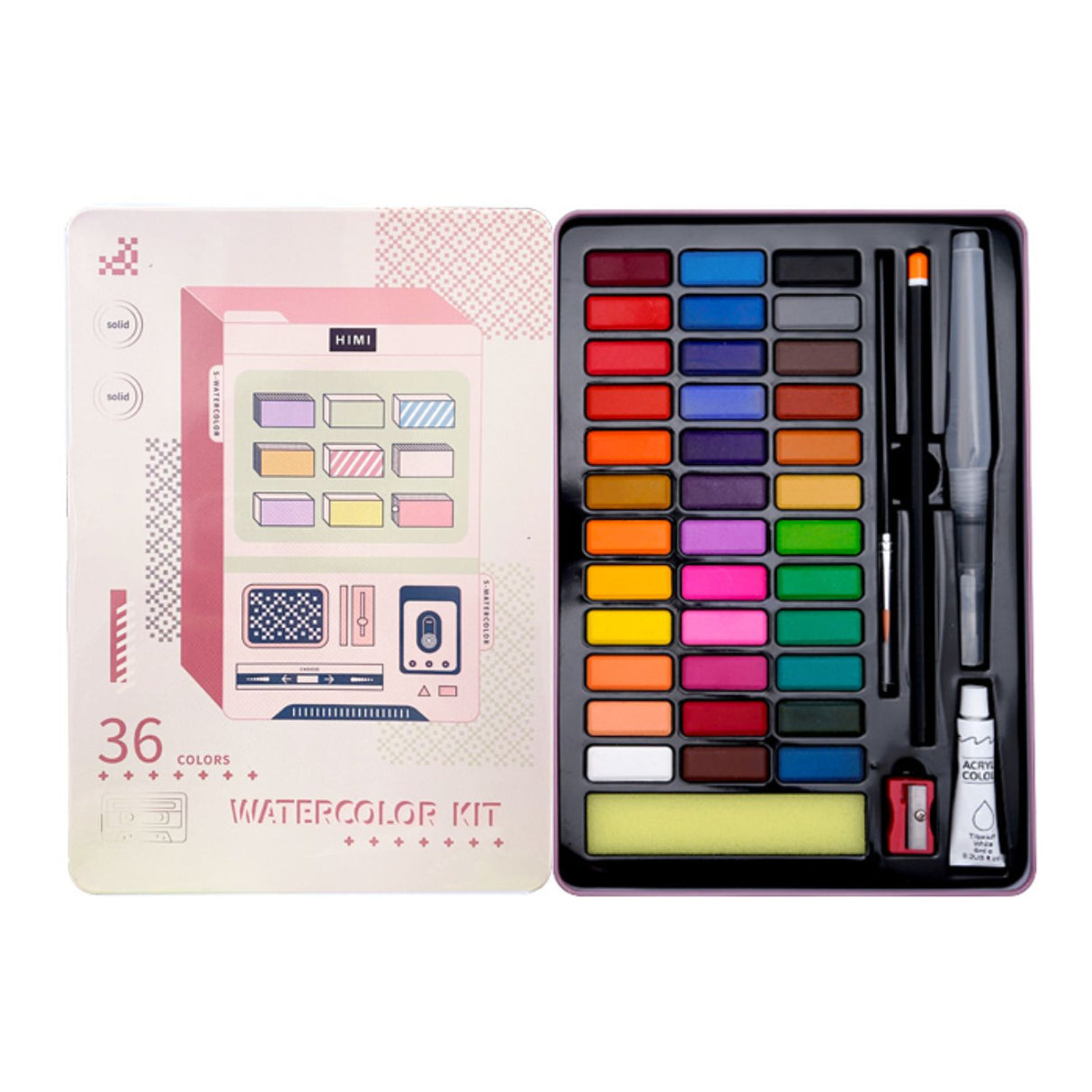 Miya - Kit Acuarelas 36 Colores Caja Metálica Rosada