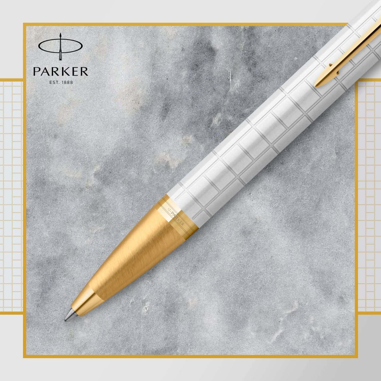 Parker Im Premium - Boligrafo Premium Pearl Lacquer, Gold Trim, Punta Media, Tinta Azul