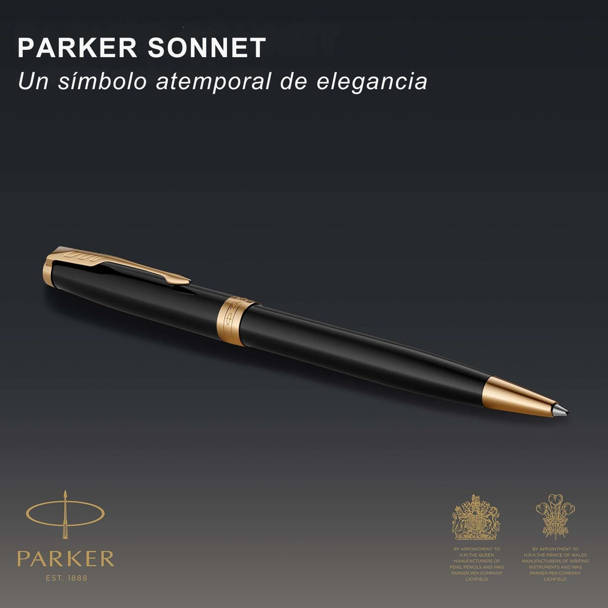 Parker Sonnet - Boligrafo Black Lacquer Gold Trim, Punta Media, Tinta Negra