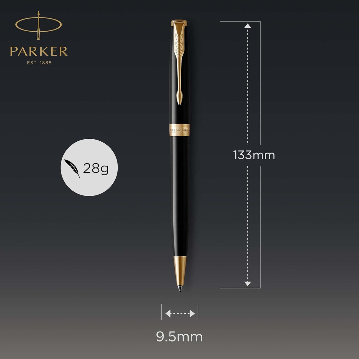 Parker Sonnet - Boligrafo Black Lacquer Gold Trim, Punta Media, Tinta Negra