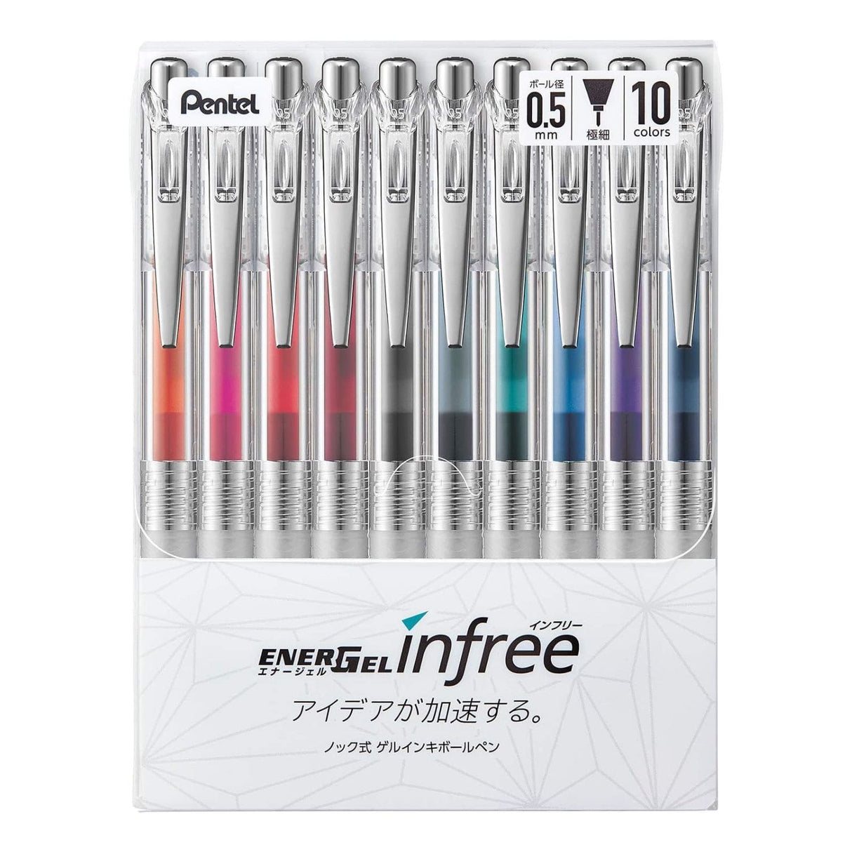 Pentel - Set 10 Lápices Gel Energel InFree 0,5 mm