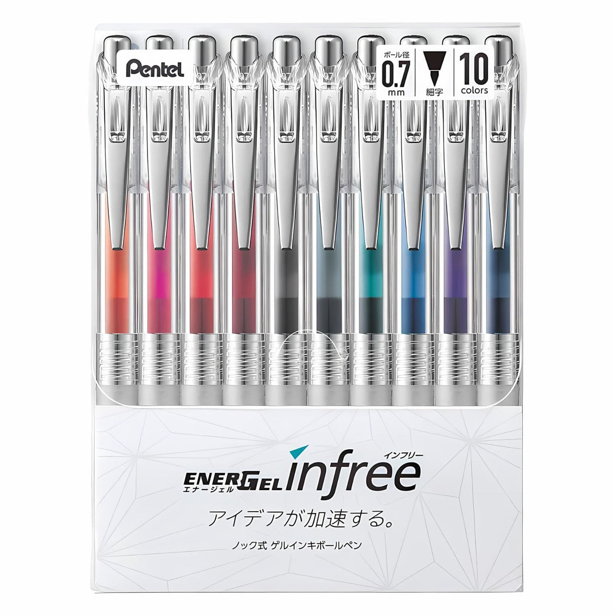 Pentel - Set 10 Lápices Gel Energel InFree 0,7 mm