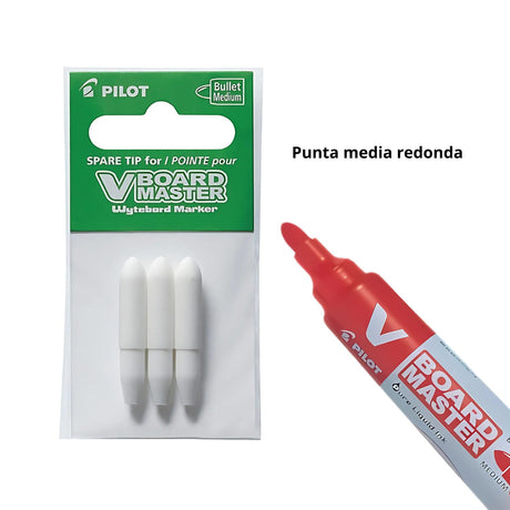 Pilot V Board Master - Pack 3 Puntas para Plumones de Pizarra Redonda Media