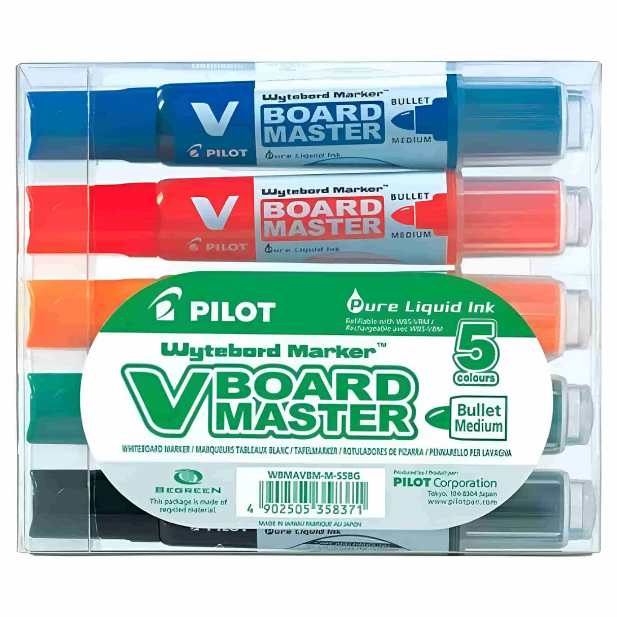 Pilot V Board Master - Set 5 Plumones de Pizarra Recargables Punta M