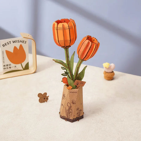 Rowood Wooden Bloom Craft - Miniatura Armable Flor Orange Tulip (Tulipán Naranja)