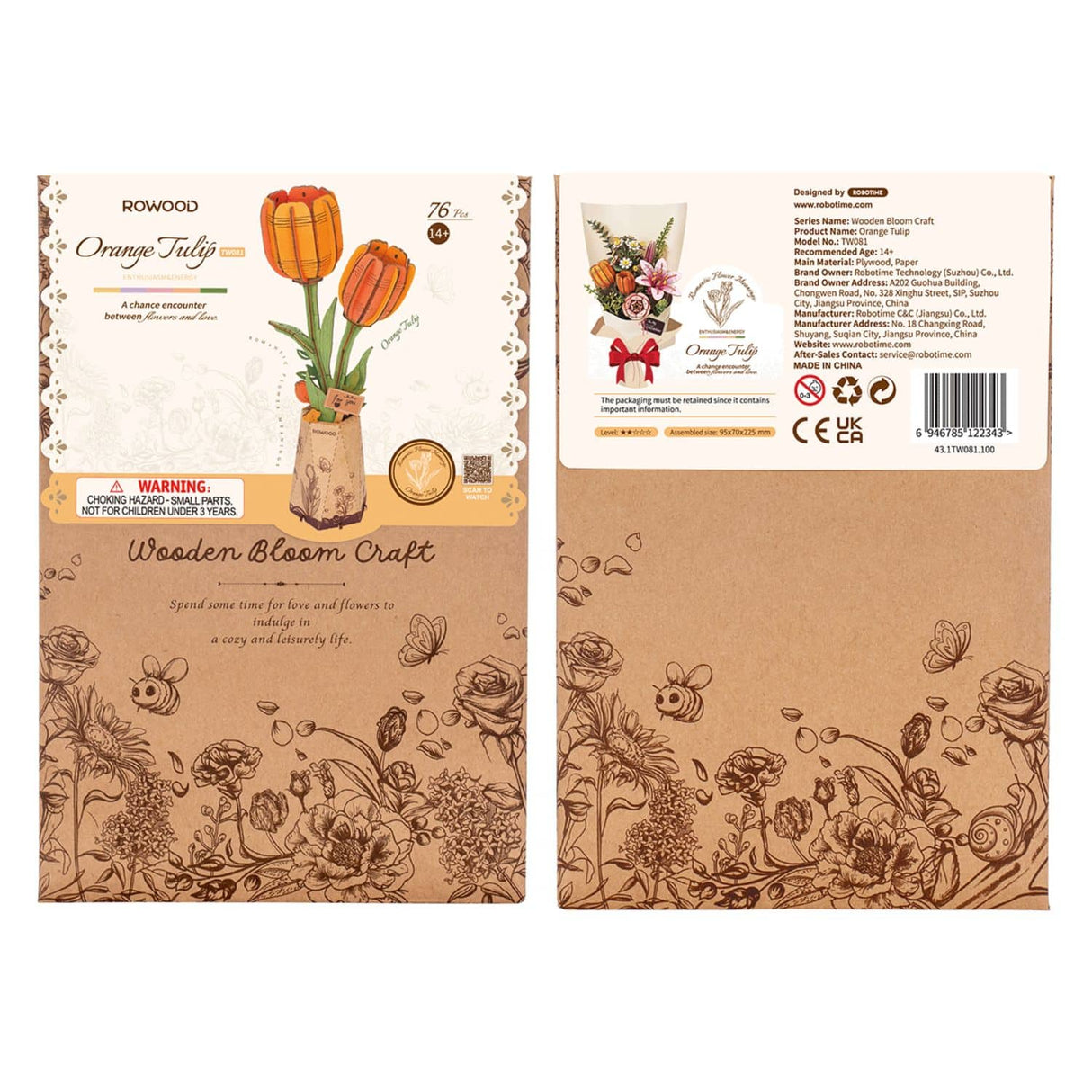 Rowood Wooden Bloom Craft - Miniatura Armable Flor Orange Tulip (Tulipán Naranja)