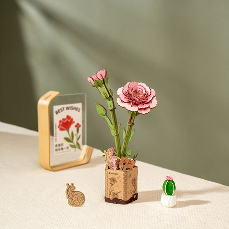 Rowood Wooden Bloom Craft - Miniatura Armable Flor Pink Carnation (Clavel)