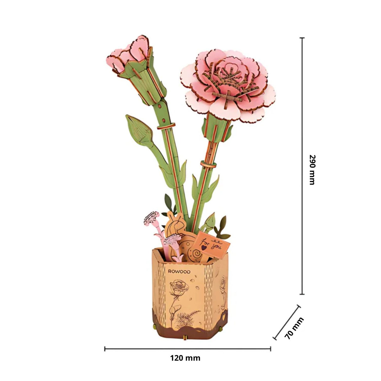 Rowood Wooden Bloom Craft - Miniatura Armable Flor Pink Carnation (Clavel)