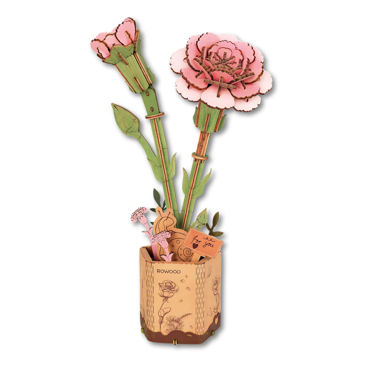 Rowood Wooden Bloom Craft - Miniatura Armable Flor Pink Carnation (Clavel)