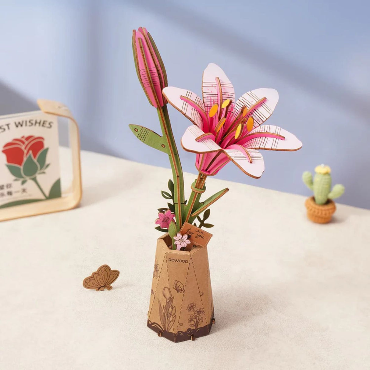 Rowood Wooden Bloom Craft - Miniatura Armable Flor Pink Lily (Lila Rosa)