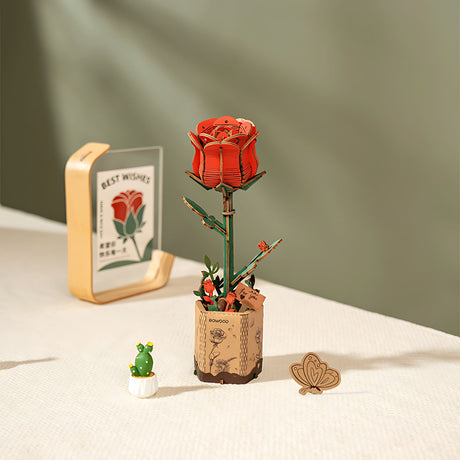 Rowood Wooden Bloom Craft - Miniatura Armable Flor Red Rose (Rosa Roja)