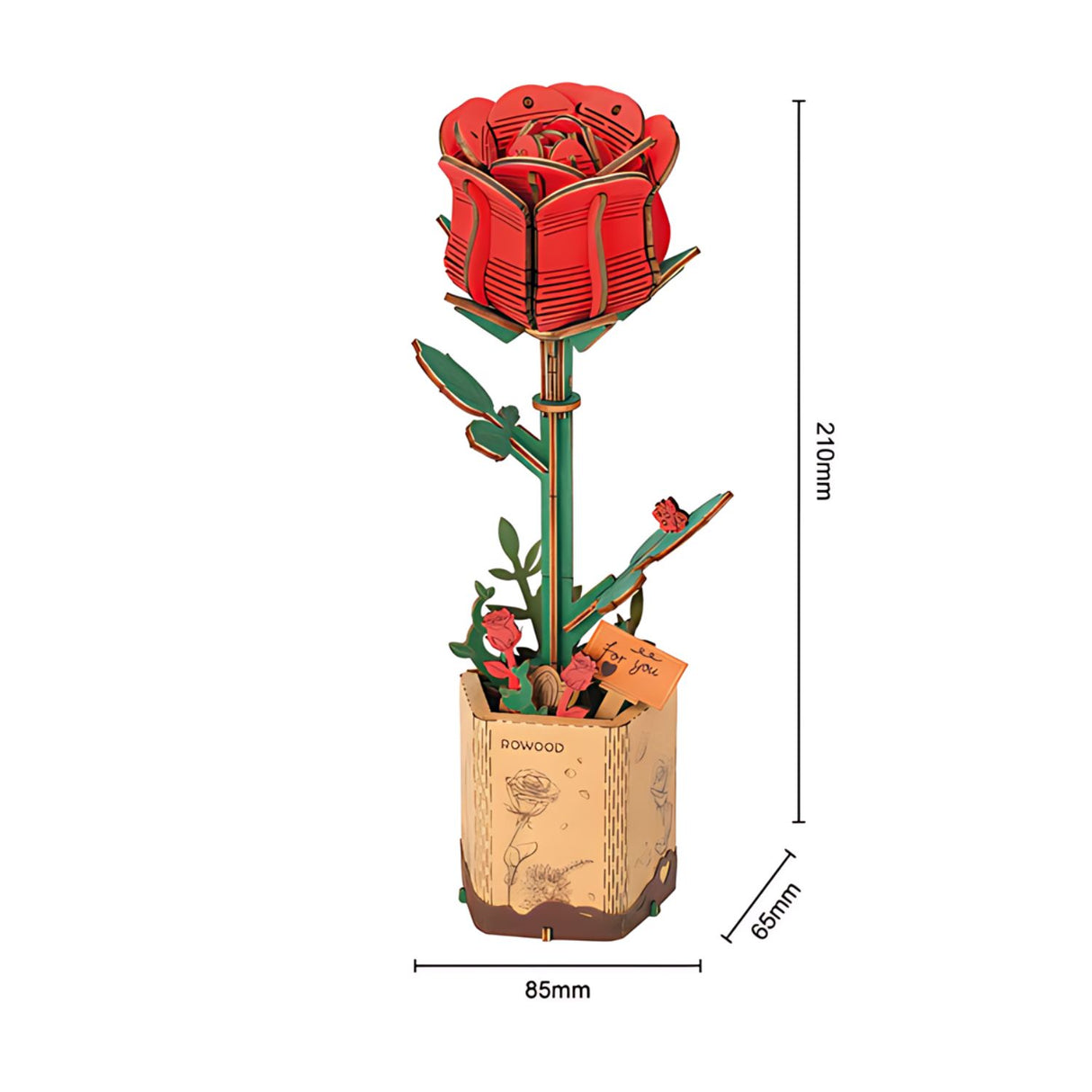 Rowood Wooden Bloom Craft - Miniatura Armable Flor Red Rose (Rosa Roja)