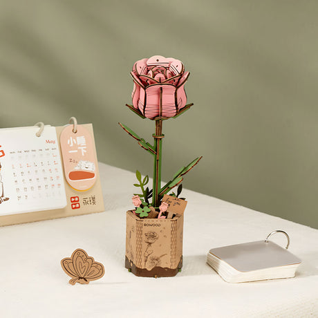 Rowood Wooden Bloom Craft - Miniatura Armable Flor Pink Rose (Rosa Rosada)