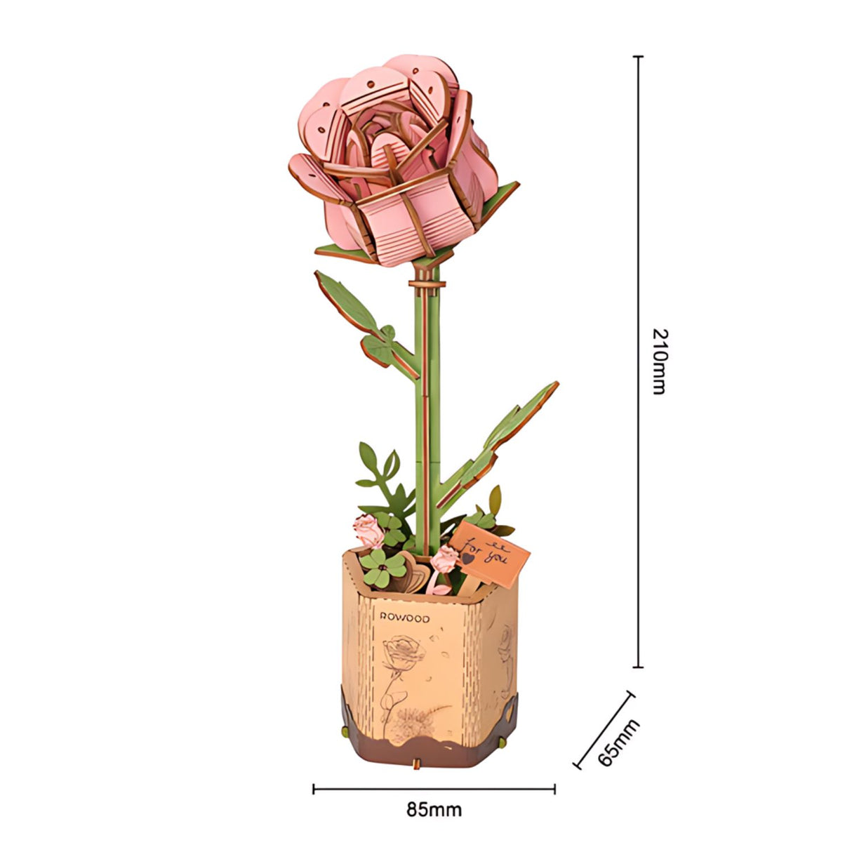 Rowood Wooden Bloom Craft - Miniatura Armable Flor Pink Rose (Rosa Rosada)