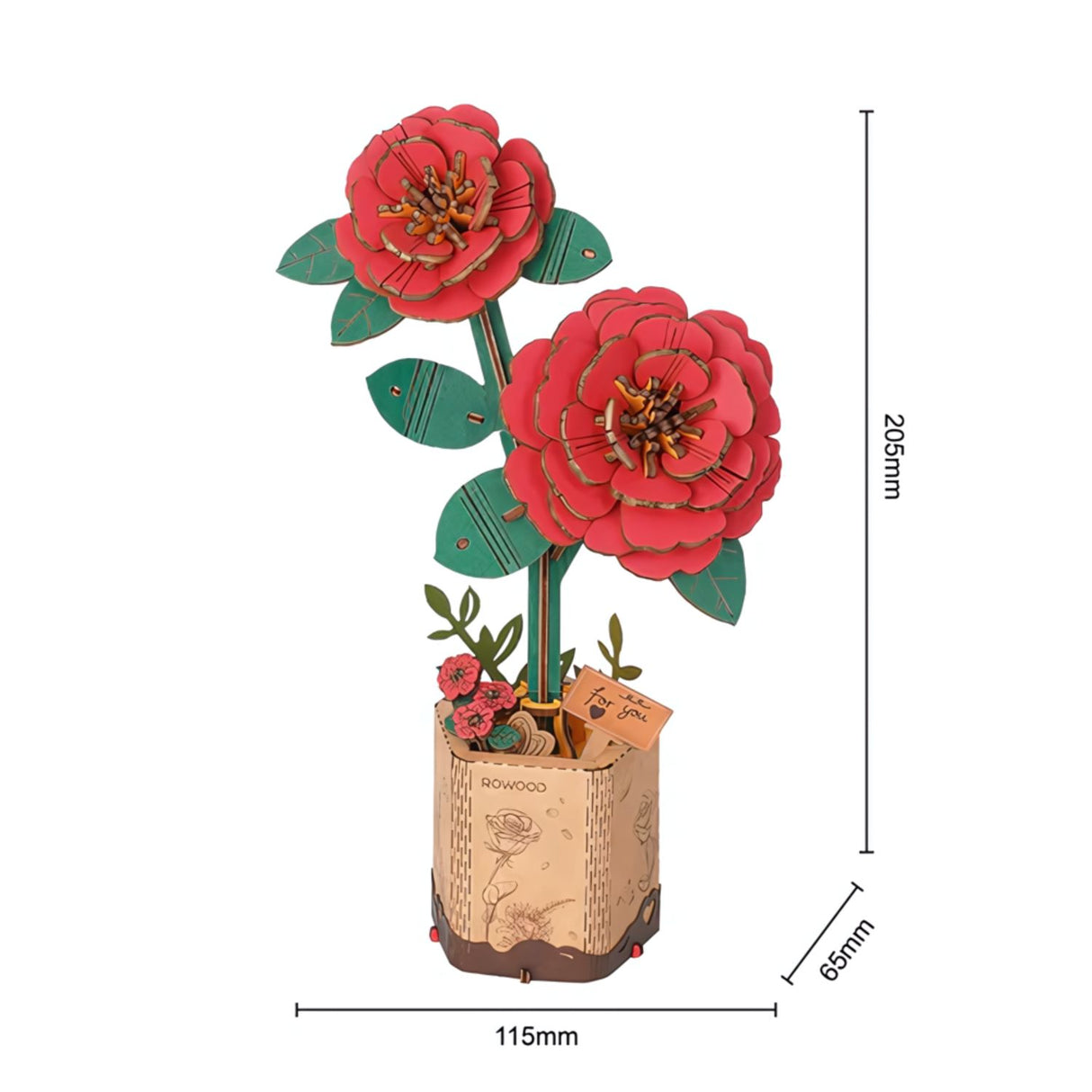 Rowood Wooden Bloom Craft - Miniatura Armable Flor Red Camellia (Camelia Roja)