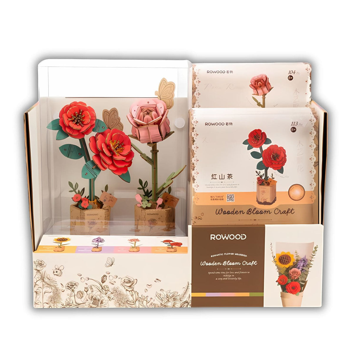 Rowood Wooden Bloom Craft - Miniatura Armable Flor Red Camellia (Camelia Roja)