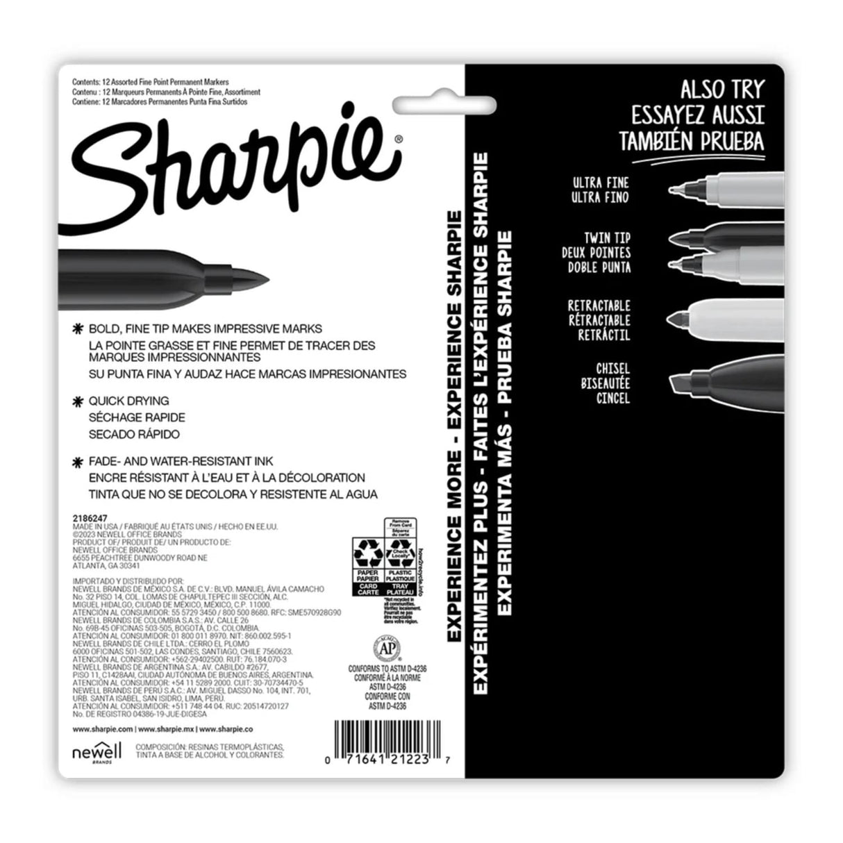 Sharpie - Set 12 Plumones Permanentes Punta Fina Glam