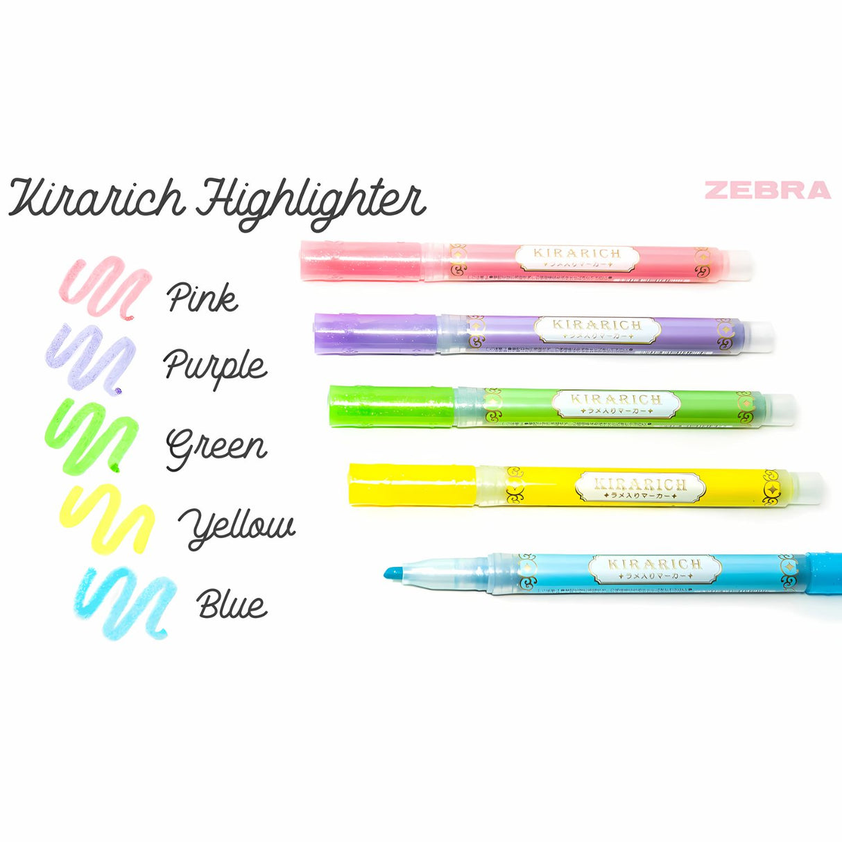 Zebra Sarasa Kirarich - Set 5 Destacadores Glitter